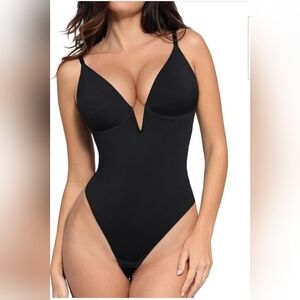 Popilush Women's Black Deep V Shapewear Tummy Control Corset Bodysuit Size S